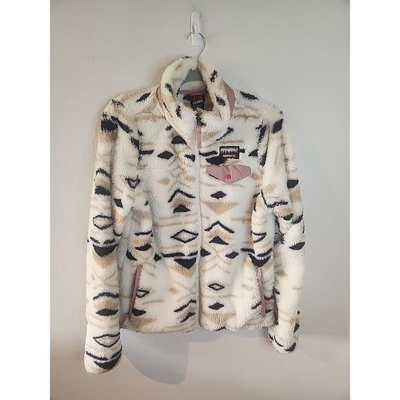 Gerry Women’s White Pink Aztec Fleece Jacket Size Small Full Zip Pockets Outdoor - Picture 1 of 5
